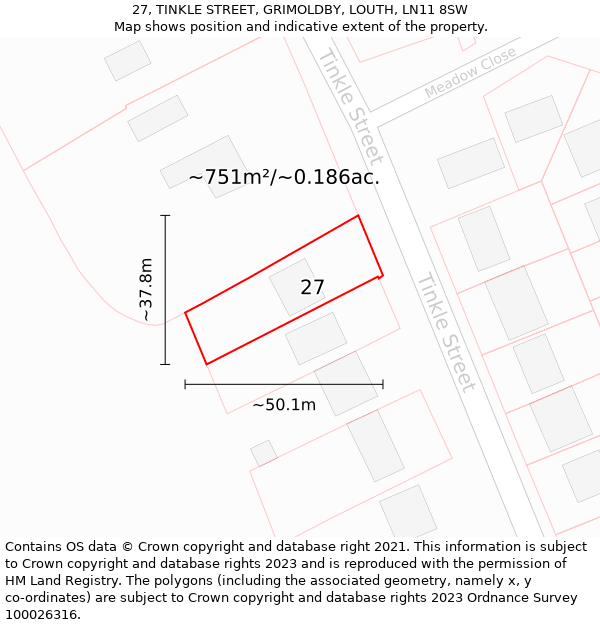 27, TINKLE STREET, GRIMOLDBY, LOUTH, LN11 8SW: Plot and title map