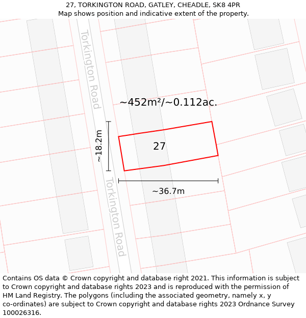 27, TORKINGTON ROAD, GATLEY, CHEADLE, SK8 4PR: Plot and title map