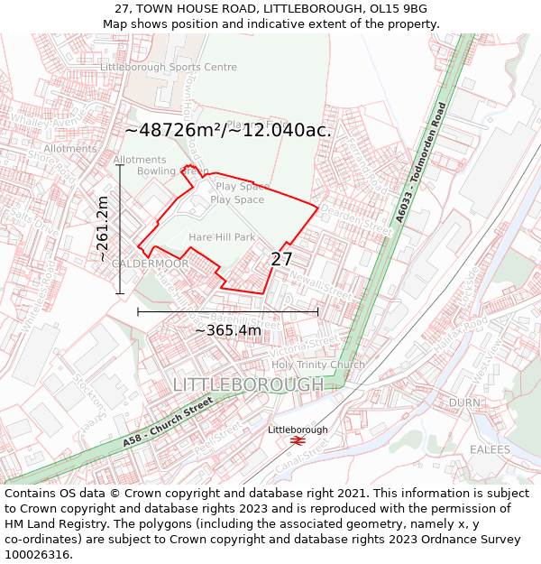 27, TOWN HOUSE ROAD, LITTLEBOROUGH, OL15 9BG: Plot and title map