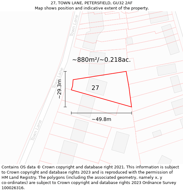 27, TOWN LANE, PETERSFIELD, GU32 2AF: Plot and title map