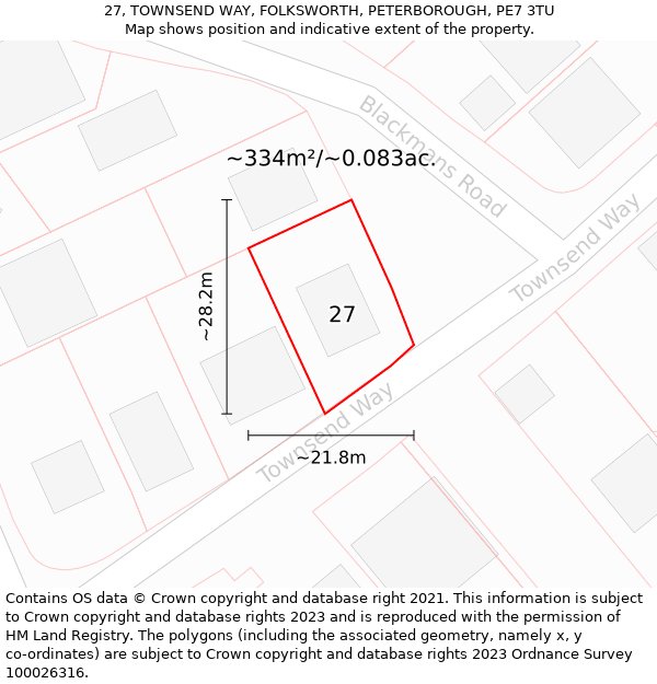 27, TOWNSEND WAY, FOLKSWORTH, PETERBOROUGH, PE7 3TU: Plot and title map