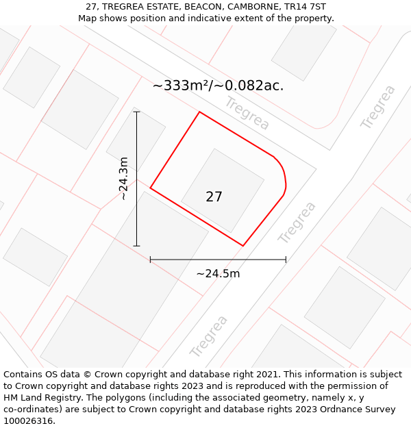 27, TREGREA ESTATE, BEACON, CAMBORNE, TR14 7ST: Plot and title map