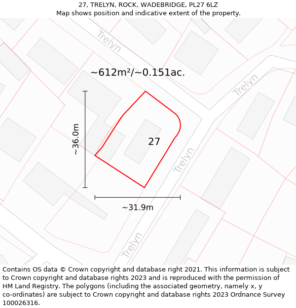 27, TRELYN, ROCK, WADEBRIDGE, PL27 6LZ: Plot and title map