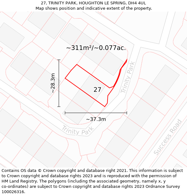 27, TRINITY PARK, HOUGHTON LE SPRING, DH4 4UL: Plot and title map