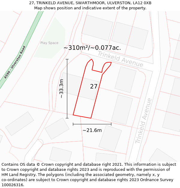 27, TRINKELD AVENUE, SWARTHMOOR, ULVERSTON, LA12 0XB: Plot and title map