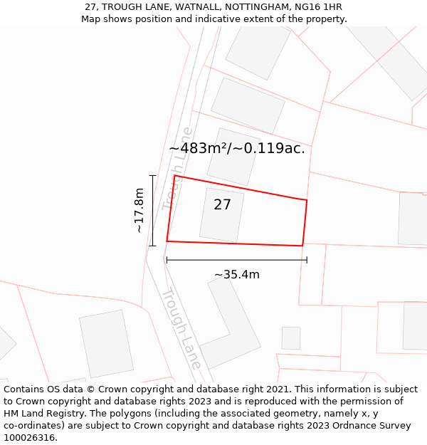 27, TROUGH LANE, WATNALL, NOTTINGHAM, NG16 1HR: Plot and title map