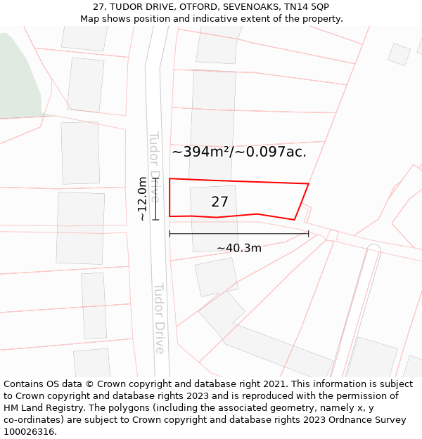 27, TUDOR DRIVE, OTFORD, SEVENOAKS, TN14 5QP: Plot and title map