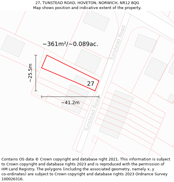 27, TUNSTEAD ROAD, HOVETON, NORWICH, NR12 8QG: Plot and title map