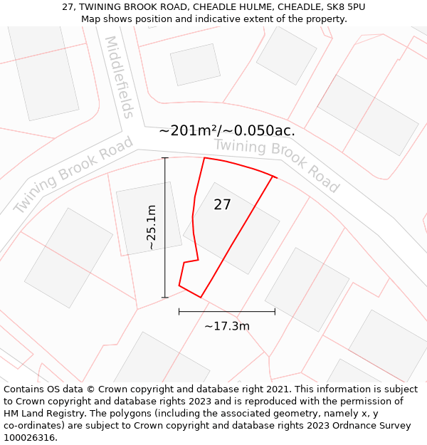 27, TWINING BROOK ROAD, CHEADLE HULME, CHEADLE, SK8 5PU: Plot and title map