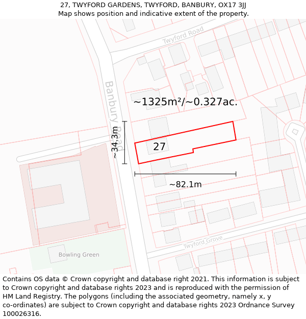 27, TWYFORD GARDENS, TWYFORD, BANBURY, OX17 3JJ: Plot and title map