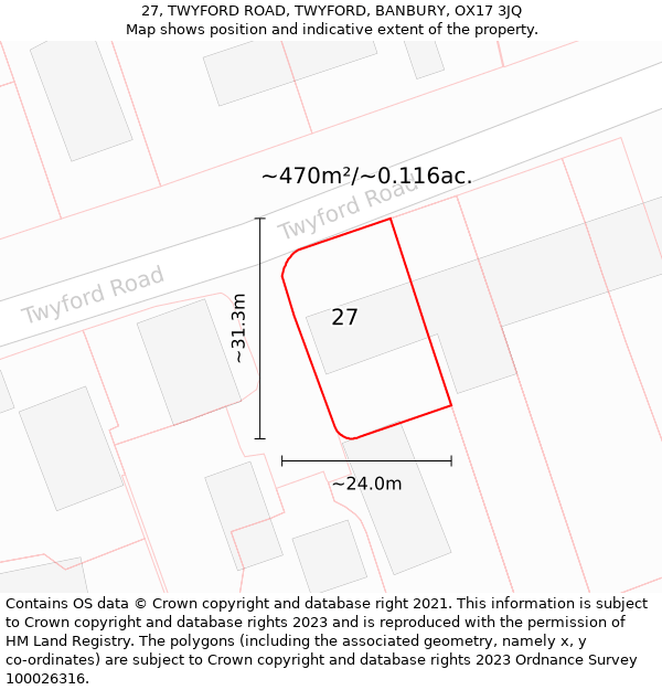 27, TWYFORD ROAD, TWYFORD, BANBURY, OX17 3JQ: Plot and title map