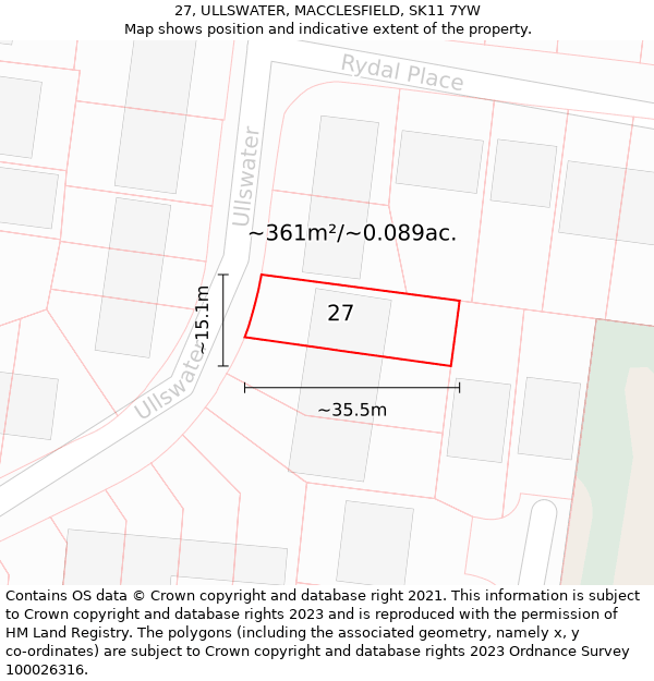 27, ULLSWATER, MACCLESFIELD, SK11 7YW: Plot and title map