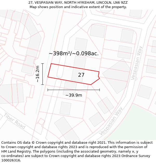 27, VESPASIAN WAY, NORTH HYKEHAM, LINCOLN, LN6 9ZZ: Plot and title map