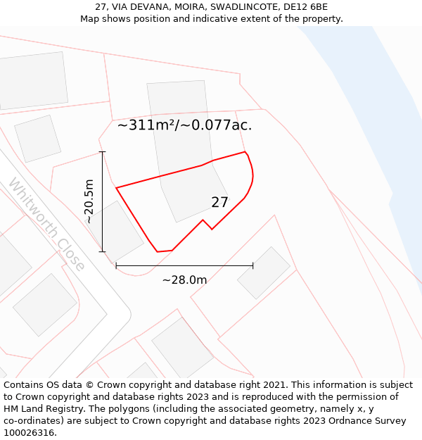 27, VIA DEVANA, MOIRA, SWADLINCOTE, DE12 6BE: Plot and title map