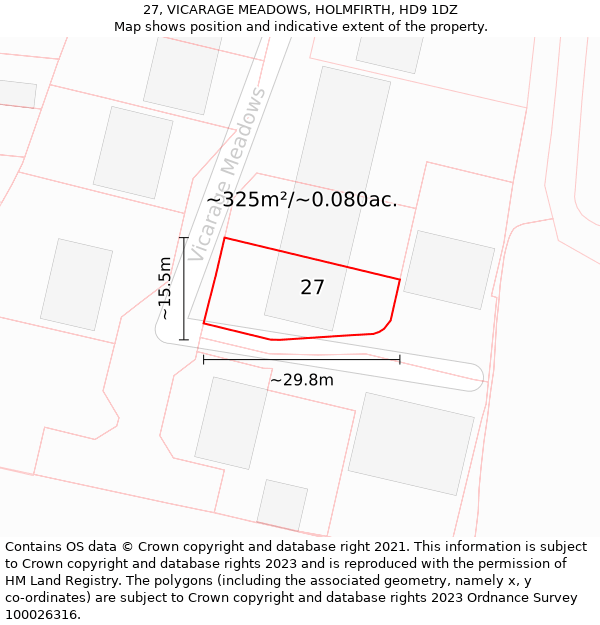 27, VICARAGE MEADOWS, HOLMFIRTH, HD9 1DZ: Plot and title map