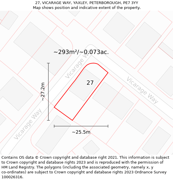 27, VICARAGE WAY, YAXLEY, PETERBOROUGH, PE7 3YY: Plot and title map