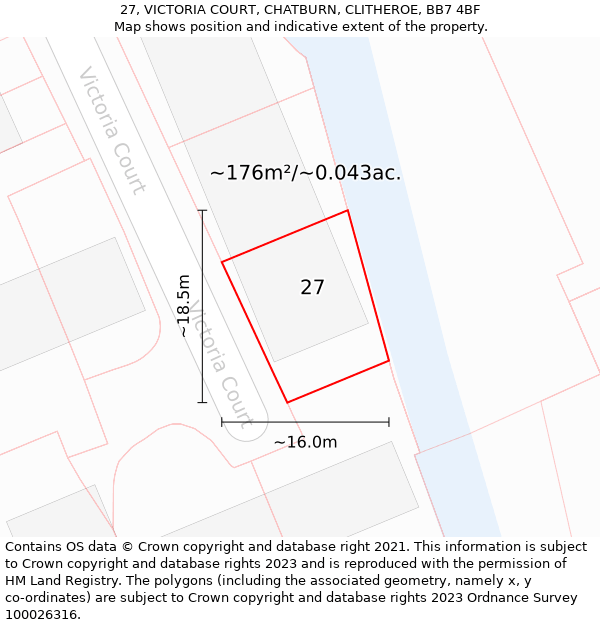 27, VICTORIA COURT, CHATBURN, CLITHEROE, BB7 4BF: Plot and title map