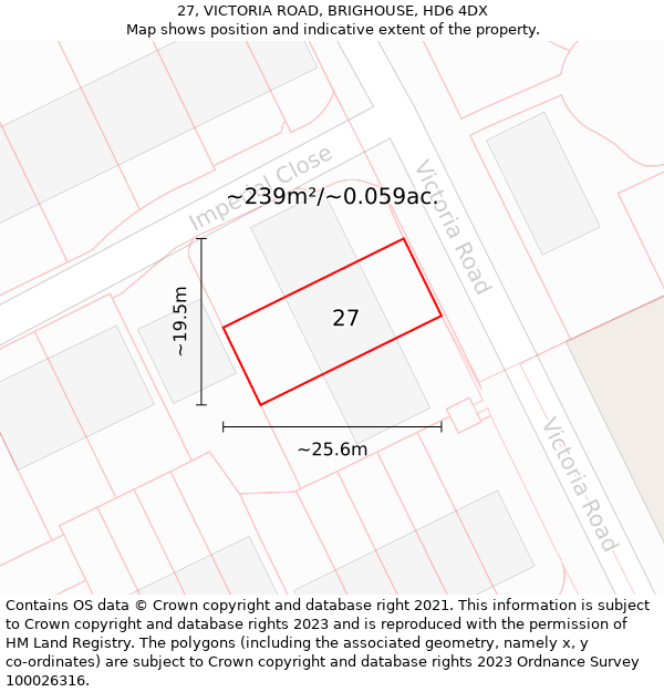 27, VICTORIA ROAD, BRIGHOUSE, HD6 4DX: Plot and title map