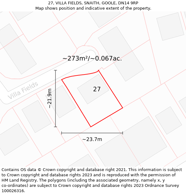 27, VILLA FIELDS, SNAITH, GOOLE, DN14 9RP: Plot and title map