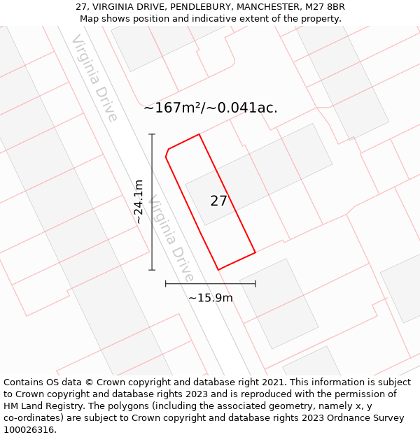 27, VIRGINIA DRIVE, PENDLEBURY, MANCHESTER, M27 8BR: Plot and title map