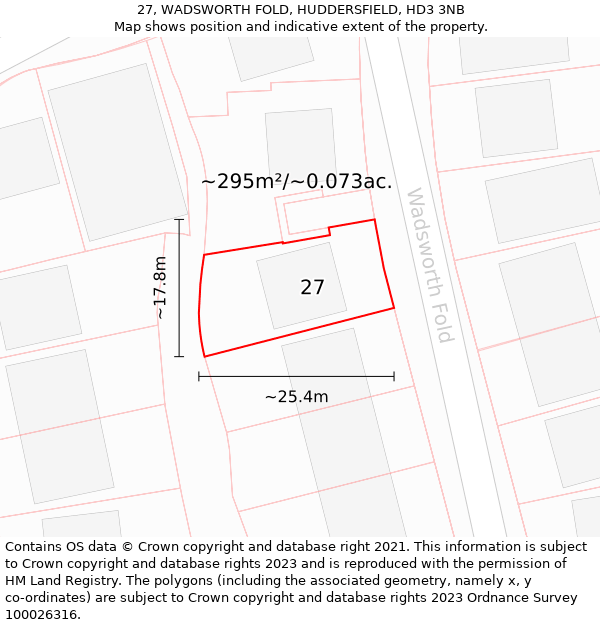 27, WADSWORTH FOLD, HUDDERSFIELD, HD3 3NB: Plot and title map