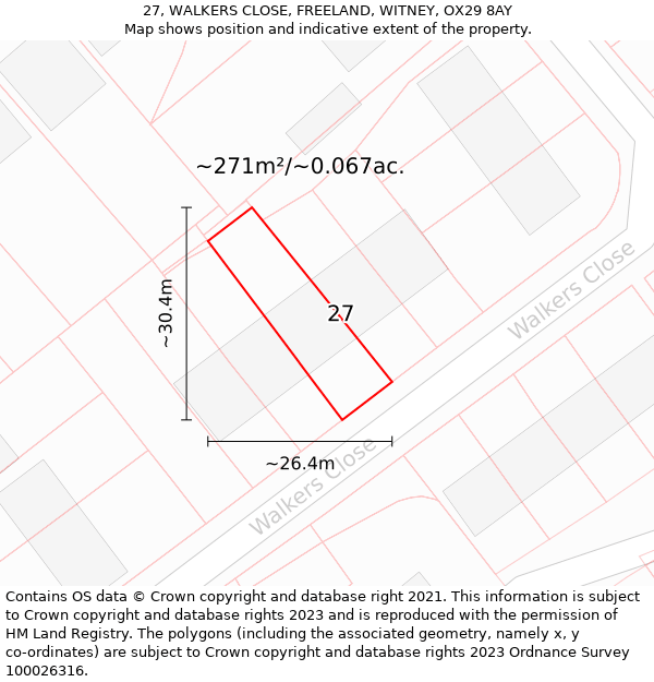 27, WALKERS CLOSE, FREELAND, WITNEY, OX29 8AY: Plot and title map