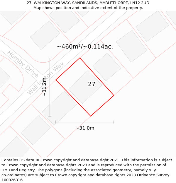 27, WALKINGTON WAY, SANDILANDS, MABLETHORPE, LN12 2UD: Plot and title map
