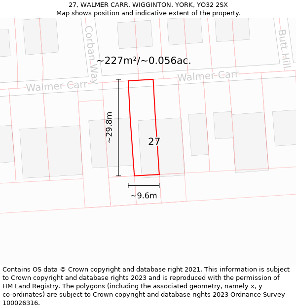 27, WALMER CARR, WIGGINTON, YORK, YO32 2SX: Plot and title map