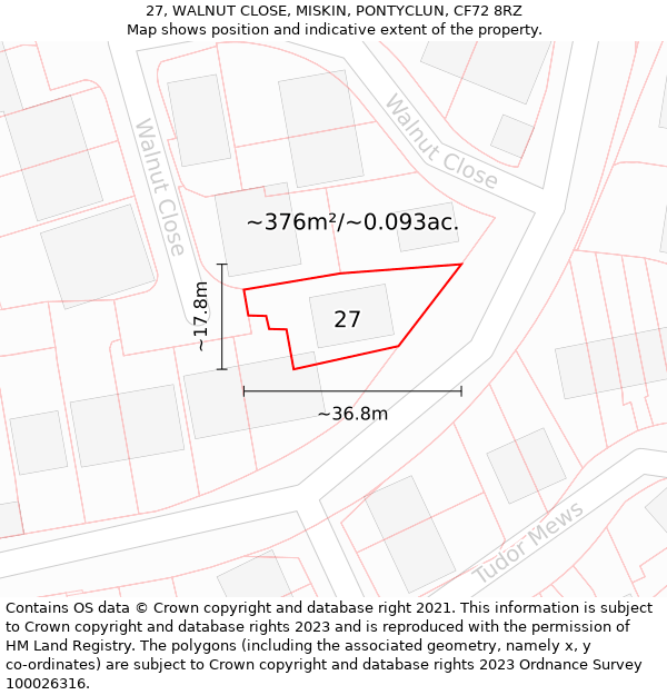 27, WALNUT CLOSE, MISKIN, PONTYCLUN, CF72 8RZ: Plot and title map