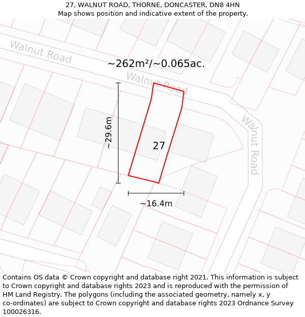 27, WALNUT ROAD, THORNE, DONCASTER, DN8 4HN: Plot and title map