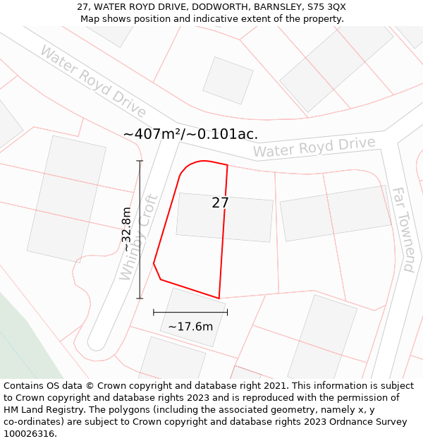 27, WATER ROYD DRIVE, DODWORTH, BARNSLEY, S75 3QX: Plot and title map