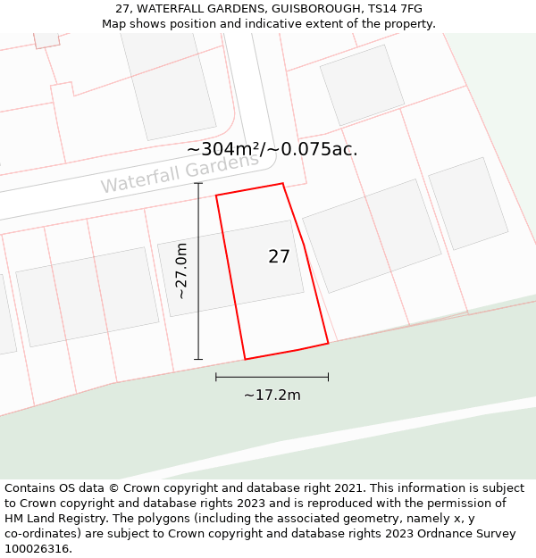 27, WATERFALL GARDENS, GUISBOROUGH, TS14 7FG: Plot and title map