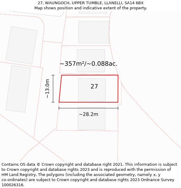 27, WAUNGOCH, UPPER TUMBLE, LLANELLI, SA14 6BX: Plot and title map