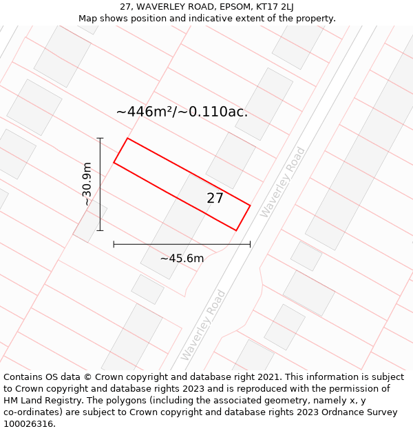 27, WAVERLEY ROAD, EPSOM, KT17 2LJ: Plot and title map