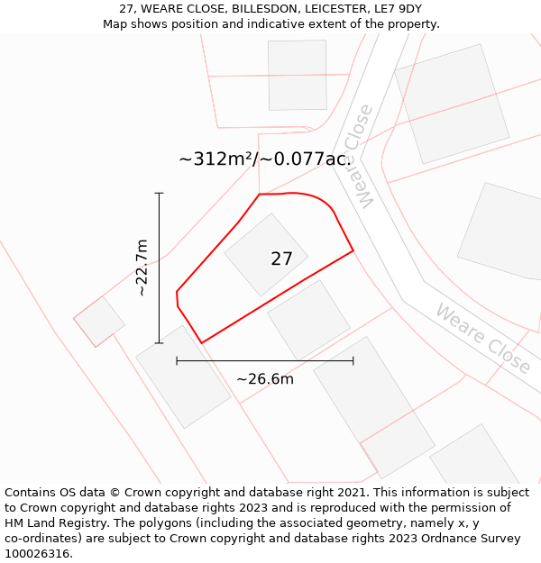 27, WEARE CLOSE, BILLESDON, LEICESTER, LE7 9DY: Plot and title map