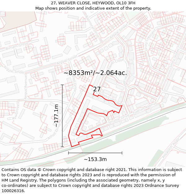 27, WEAVER CLOSE, HEYWOOD, OL10 3FH: Plot and title map