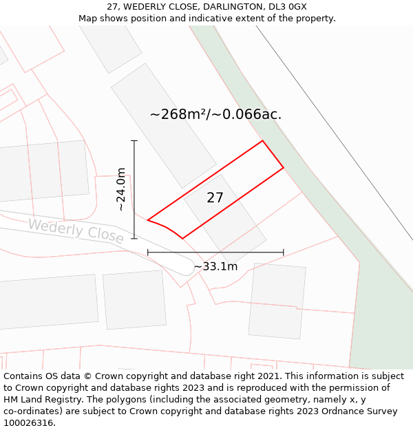 27, WEDERLY CLOSE, DARLINGTON, DL3 0GX: Plot and title map