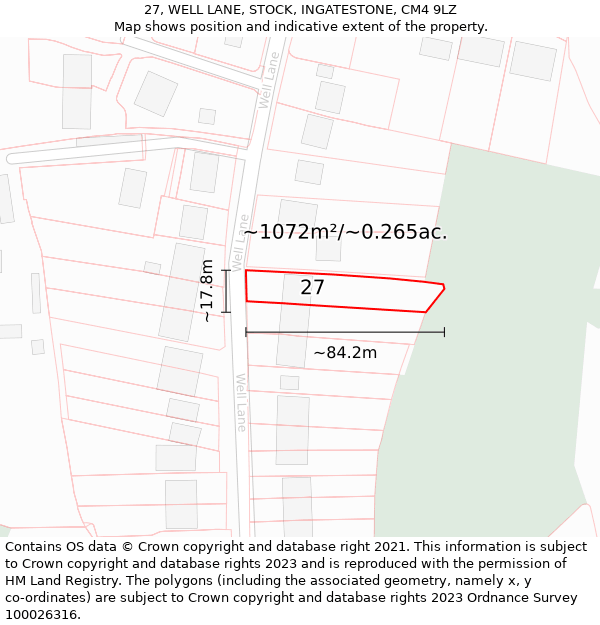 27, WELL LANE, STOCK, INGATESTONE, CM4 9LZ: Plot and title map