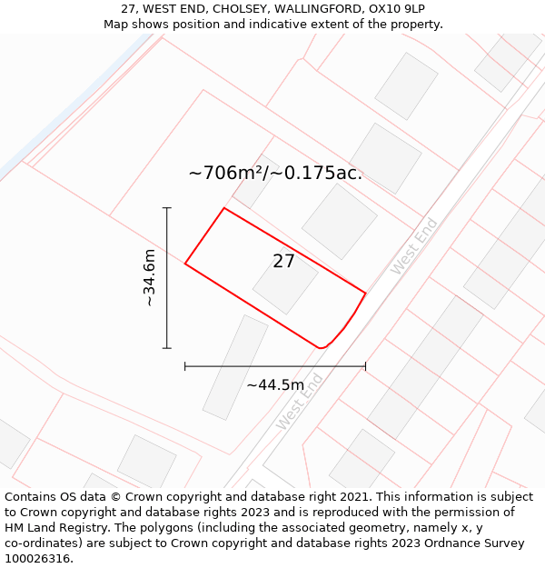 27, WEST END, CHOLSEY, WALLINGFORD, OX10 9LP: Plot and title map