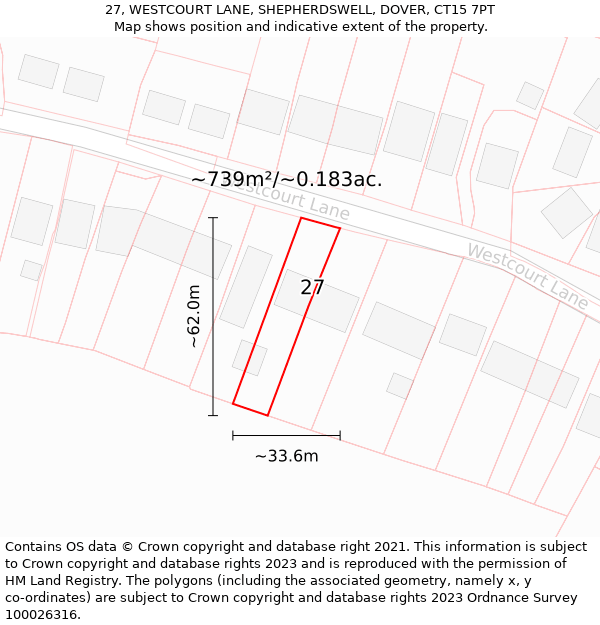 27, WESTCOURT LANE, SHEPHERDSWELL, DOVER, CT15 7PT: Plot and title map