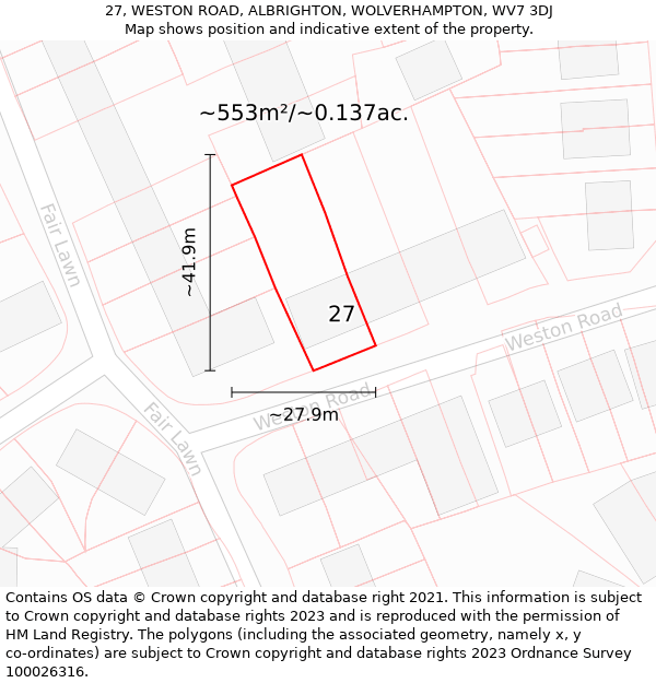 27, WESTON ROAD, ALBRIGHTON, WOLVERHAMPTON, WV7 3DJ: Plot and title map