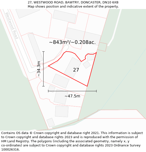 27, WESTWOOD ROAD, BAWTRY, DONCASTER, DN10 6XB: Plot and title map