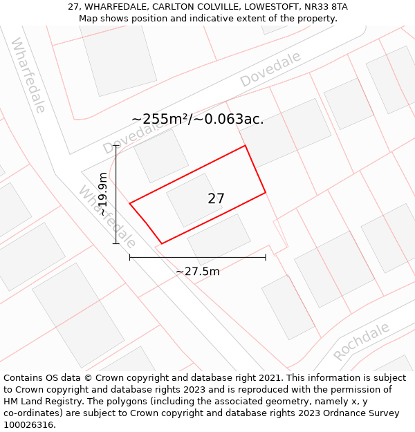 27, WHARFEDALE, CARLTON COLVILLE, LOWESTOFT, NR33 8TA: Plot and title map