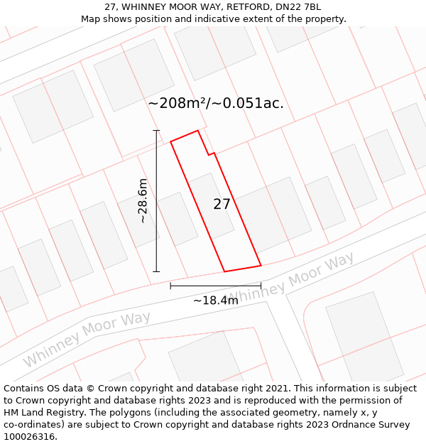 27, WHINNEY MOOR WAY, RETFORD, DN22 7BL: Plot and title map