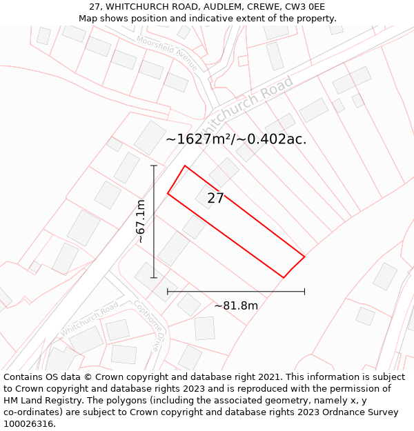 27, WHITCHURCH ROAD, AUDLEM, CREWE, CW3 0EE: Plot and title map