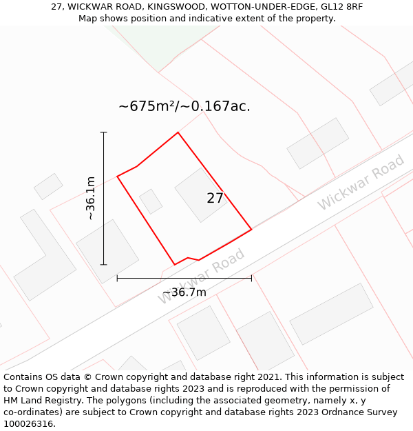 27, WICKWAR ROAD, KINGSWOOD, WOTTON-UNDER-EDGE, GL12 8RF: Plot and title map