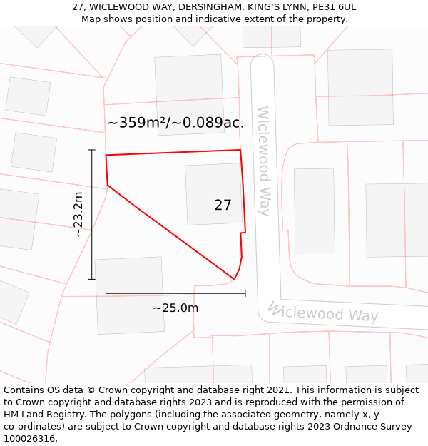 27, WICLEWOOD WAY, DERSINGHAM, KING'S LYNN, PE31 6UL: Plot and title map