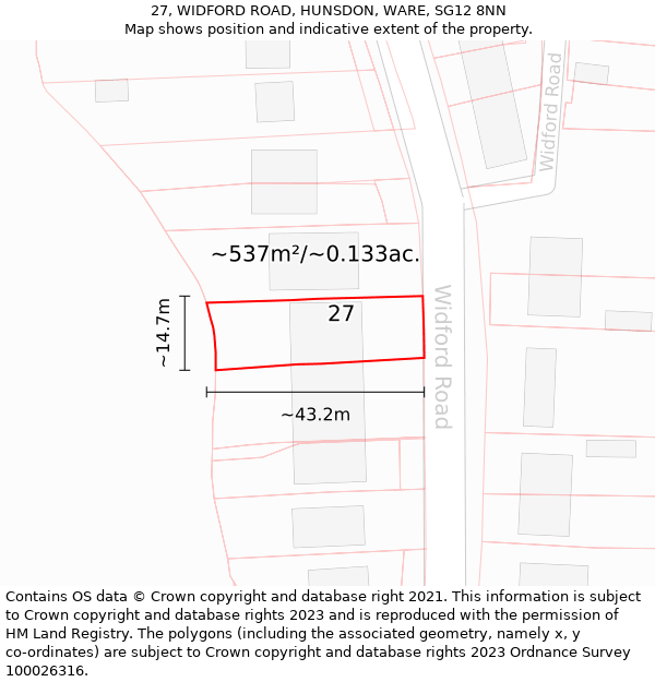 27, WIDFORD ROAD, HUNSDON, WARE, SG12 8NN: Plot and title map