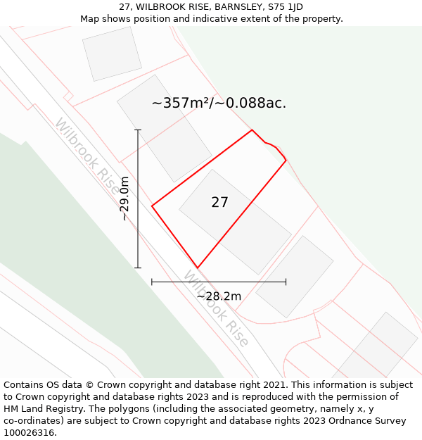 27, WILBROOK RISE, BARNSLEY, S75 1JD: Plot and title map