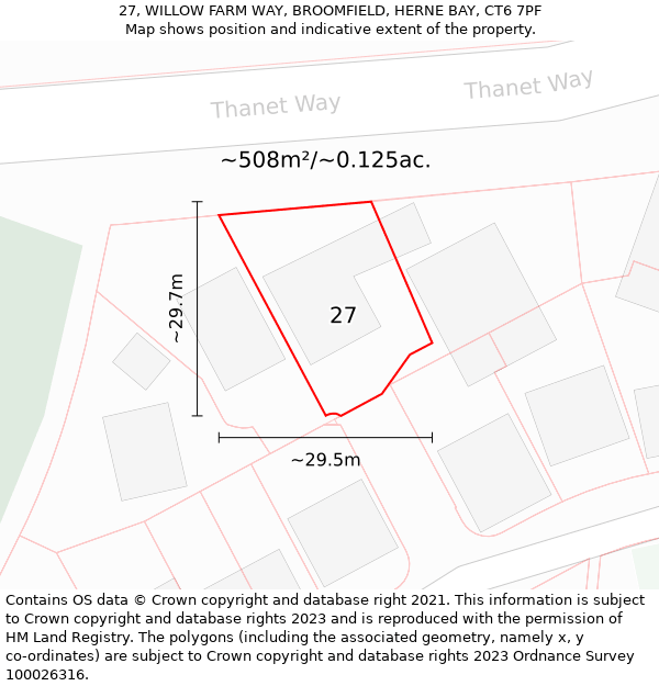 27, WILLOW FARM WAY, BROOMFIELD, HERNE BAY, CT6 7PF: Plot and title map